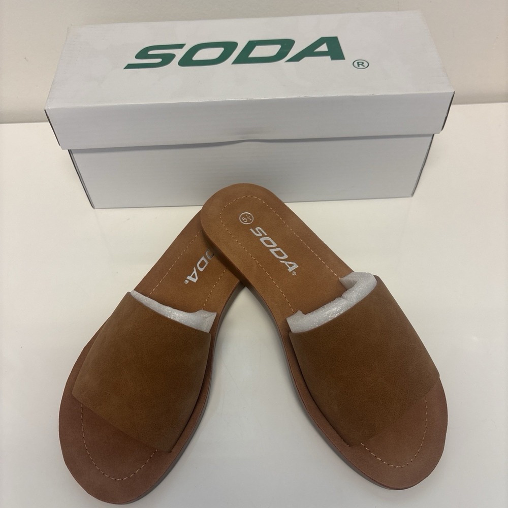 Brown Beige Slide Sandals spring summer boho folk indie quiet luxury sz 5.5 NEW